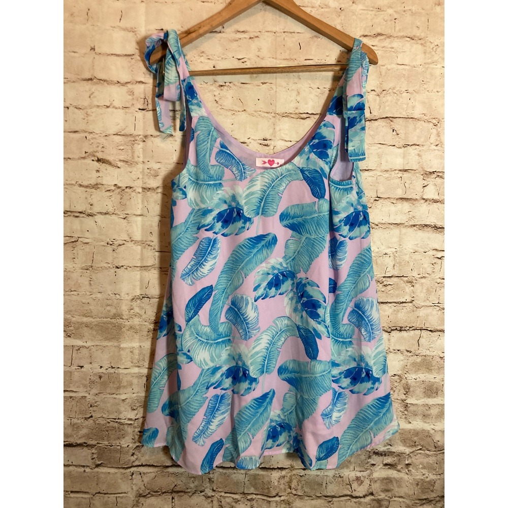 Buddy Love Mini Dress Womens Medium Turquoise Purple Feather Boho Tropical Tie